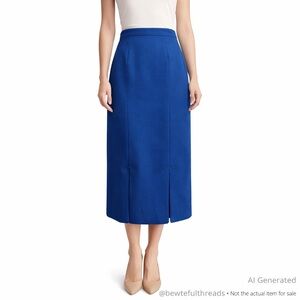 Vintage Blue Wool Pencil Skirt Small 4 High Waist Fully Lined